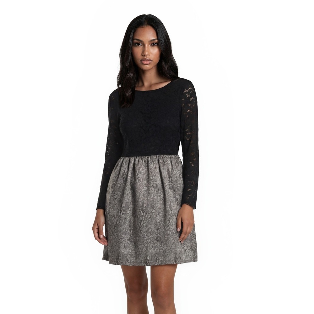 Erin Fetherston‎ Cocktail Dress Women's Size 10 Black Silver Lace Brocade